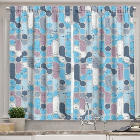 Ambesonne Abstract Kitchen Curtains, Grunge Retro Rounds, 55"x45", Pale and Sky Blue Mauve