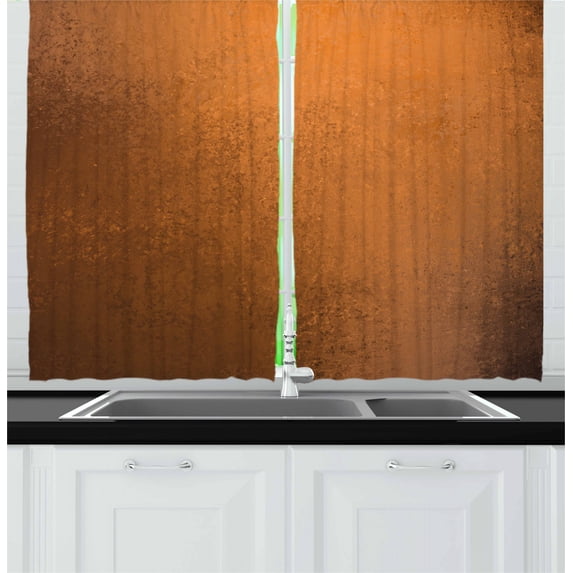 Ambesonne Abstract Kitchen Curtains, Grunge Vintage Design, 55"x45", Ginger and Brown