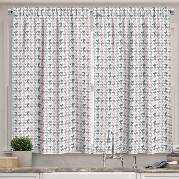 Ambesonne Abstract Kitchen Curtains, Houndstooth Motifs, 55"x39", Dark Coral Mint Green