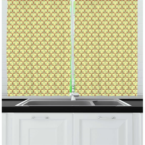 Ambesonne Abstract Kitchen Curtains, Intertwined and Geometric, 55"x45", Yellow Multicolor