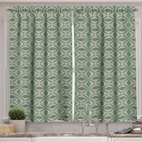 Ambesonne Abstract Kitchen Curtains, Irregular Squares Pattern, 55"x45", Reseda Green Mustard