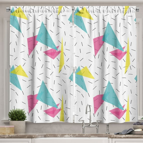 Ambesonne Abstract Kitchen Curtains, Memphis Style Forms, 55"x39", Multicolor