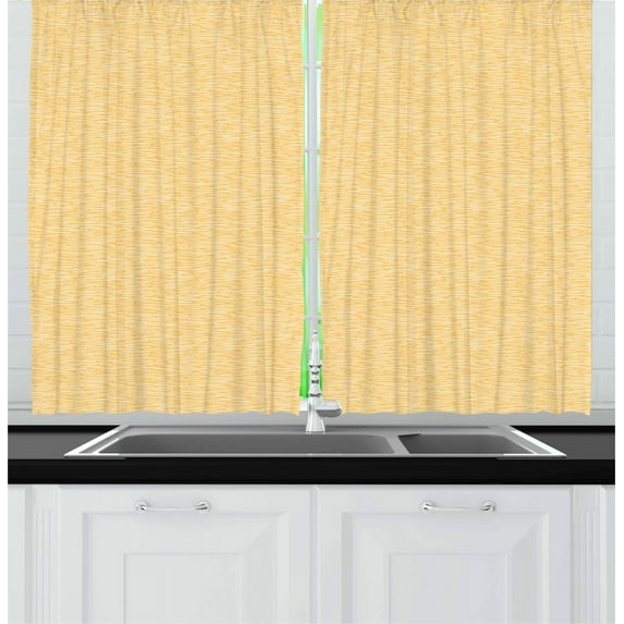 Ambesonne Abstract Kitchen Curtains, Minimalist Lines Art, 55"x45", Mustard and White