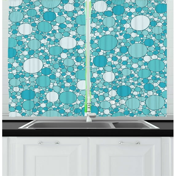Ambesonne Abstract Kitchen Curtains, Modern Bubbles Pattern, 55"x45", Turquoise Teal