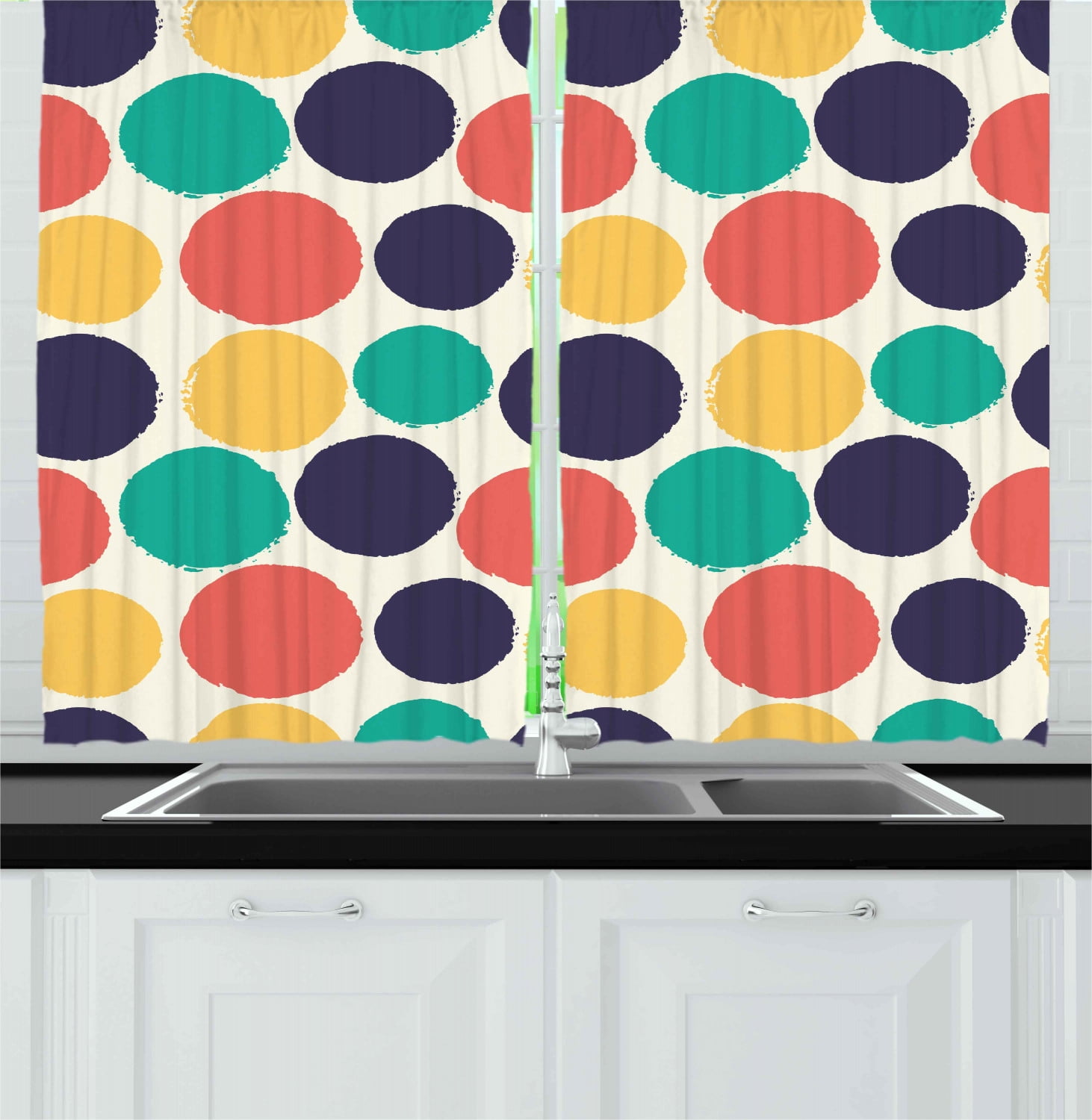 Colorful Polka Dot Light-Filtering Kitchen Tier Curtains