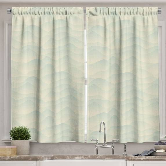 Ambesonne Abstract Kitchen Curtains, Mountainous Landscape Art, 55"x45", Eggshell and Pale Sage Green