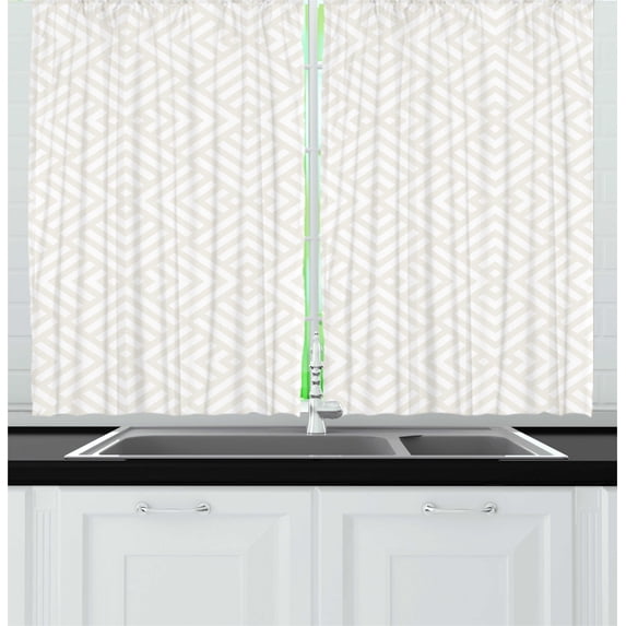 Ambesonne Abstract Kitchen Curtains, Nude Tones Minimal Squares, 55"x45", Beige and White