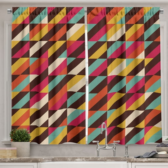 Ambesonne Abstract Kitchen Curtains, Parallel Bars Triangle, 55"x39", Multicolor