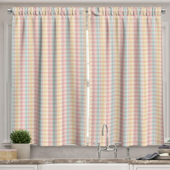 Ambesonne Abstract Kitchen Curtains, Pastel Checkered Tartan, 55"x45", Multicolor