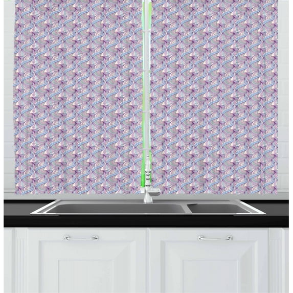 Ambesonne Abstract Kitchen Curtains, Pastel Tone Doodle Waves, 55"x39", Multicolor