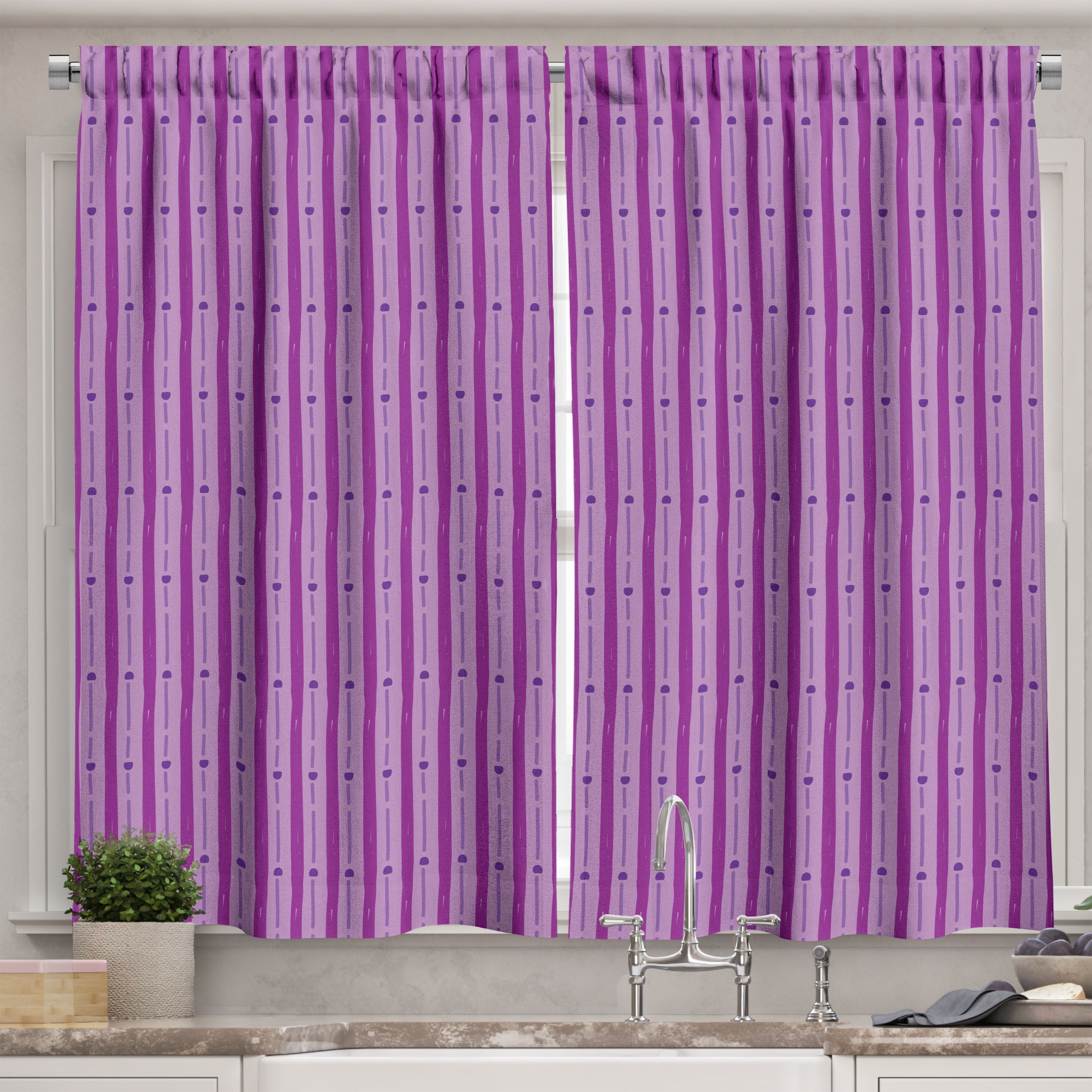 Ambesonne Abstract Kitchen Curtains, Purple Shaded Stripes, 55"x39 ...