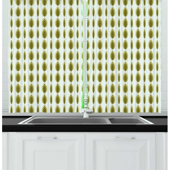 Ambesonne Abstract Kitchen Curtains, Repeating Pinecone Pattern, 55"x45", Fawn and Khaki