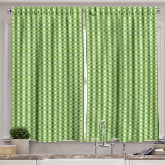 Ambesonne Abstract Kitchen Curtains, Retro Circles Background, 55"x39", Lime Green Fern Green