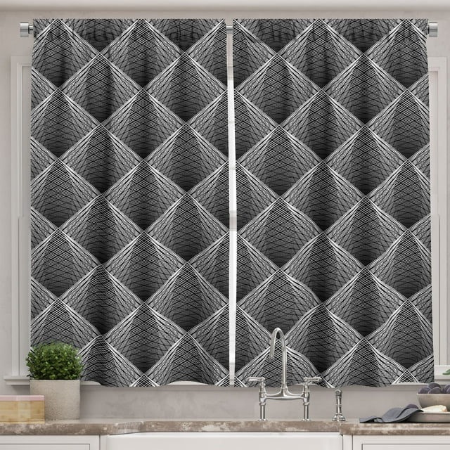 Ambesonne Abstract Kitchen Curtains, Rhombus Grid Like Streaks, 55"x39