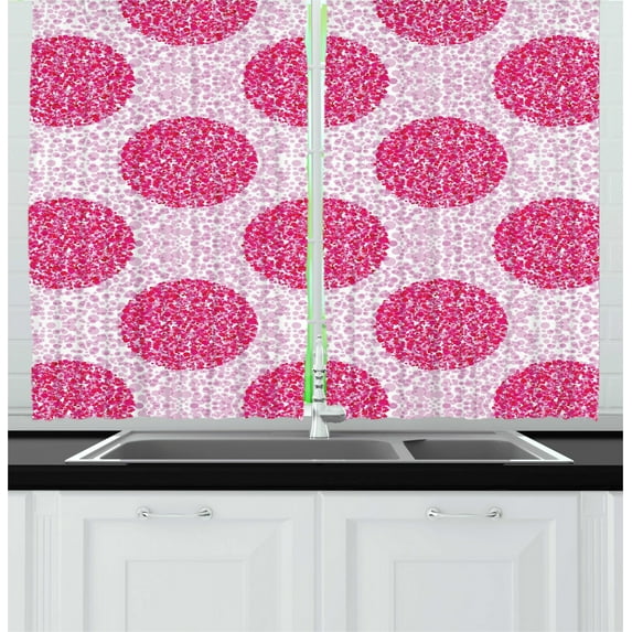 Ambesonne Abstract Kitchen Curtains, Round Bubbles Polka Dots, 55"x45", Pink Fuchsia