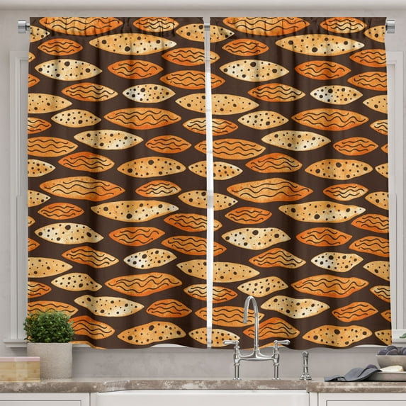Ambesonne Abstract Kitchen Curtains, Spots Waves Elliptic, 55"x39", Orange Brown