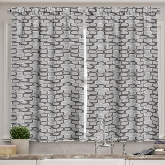 Ambesonne Abstract Kitchen Curtains, Stone Wall Pattern, 55"x45", Grey Pale Grey