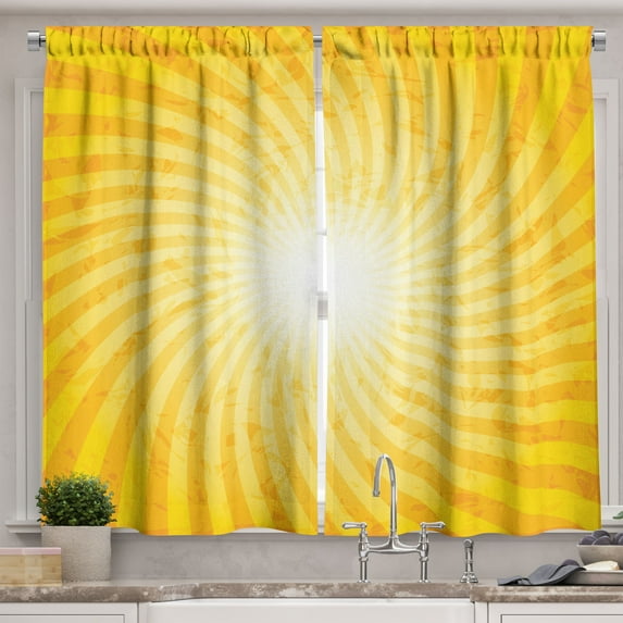 Ambesonne Abstract Kitchen Curtains, Sunburst Spiral Stripes, 55"x39", Yellow and Earth Yellow