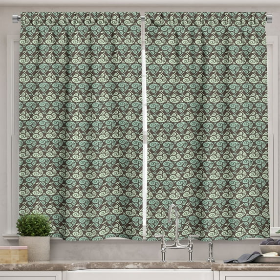 Ambesonne Abstract Kitchen Curtains, Swirled Raindrops, 55"x45", Mint Green Seafoam Brown