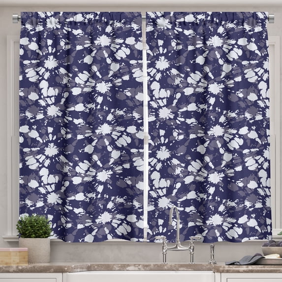 Ambesonne Abstract Kitchen Curtains, Tie-Dye Shibori Sunburst, 55"x45", Indigo and White