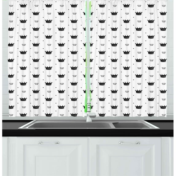 Ambesonne Abstract Kitchen Curtains, Various Crowns Stripes, 55"x39", Black White