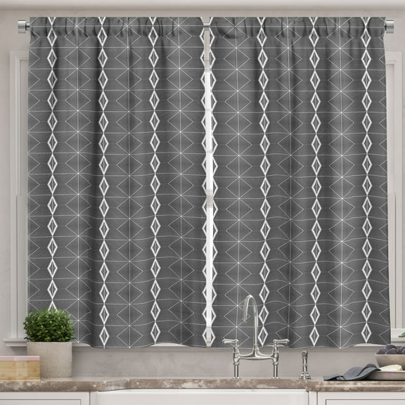 Ambesonne Abstract Kitchen Curtains, Vertical Greyscale Shapes, 55"x45", Dimgray White