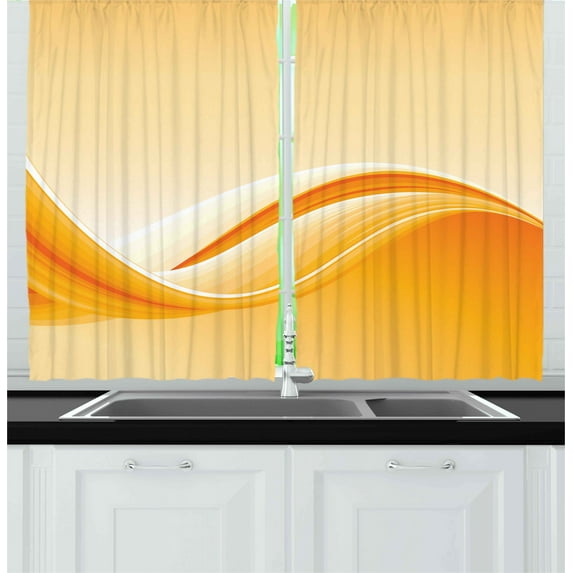 Ambesonne Abstract Kitchen Curtains, Vibrant Waved Line, 55"x45", Orange Yellow