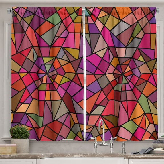Ambesonne Abstract Kitchen Curtains, Vitray Mosaic Triangle, 55"x39", Multicolor