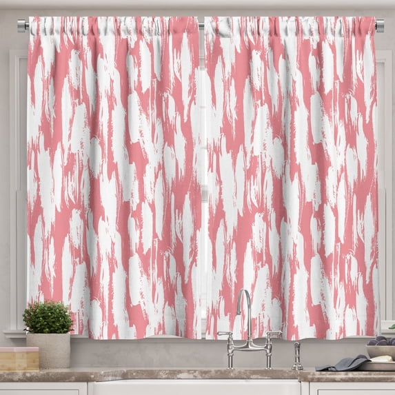 Ambesonne Abstract Kitchen Curtains, Watercolor Paint Smear, 55"x39", Coral White