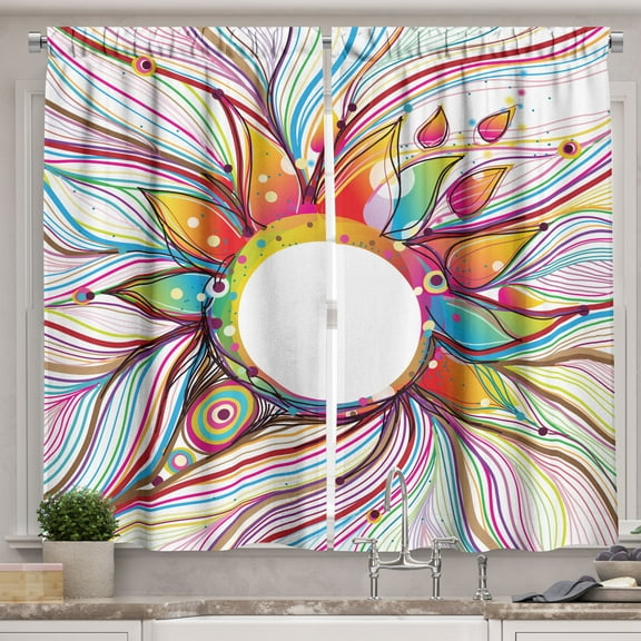 Ambesonne Abstract Kitchen Curtains, Wavy Flowers Blossoms, 55"x24", Multicolor