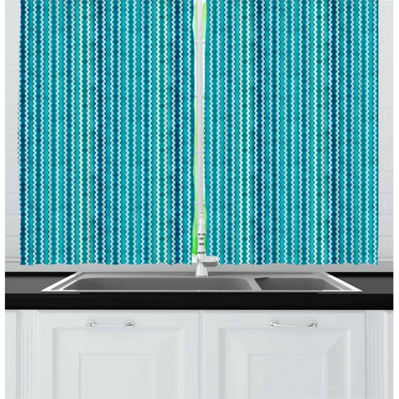 Ambesonne Abstract Kitchen Curtains, Wavy Stripe Pattern, 55"x39", Aqua Blue Turquoise