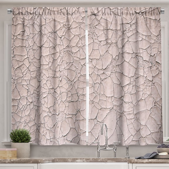 Ambesonne Abstract Kitchen Curtains, Weathered Flaking Wall, 55"x24", Pale Salmon Pale Grey