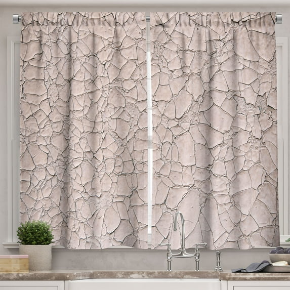 Ambesonne Abstract Kitchen Curtains, Weathered Flaking Wall, 55"x24", Pale Salmon Pale Grey