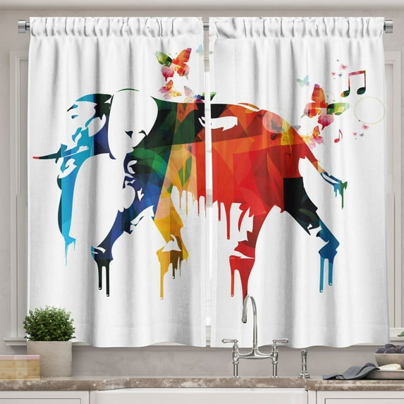 Ambesonne Abstract Kitchen Curtains, Wild Geometric Butterfly, 55"x39", Multicolor
