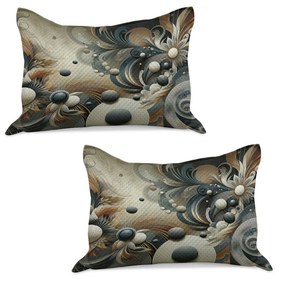 Ambesonne Abstract Knitted Quilt Pillowcover Set of 2, Surreal Swirling Posh Art, 30" x 20", Dark Slate Blue and Tan