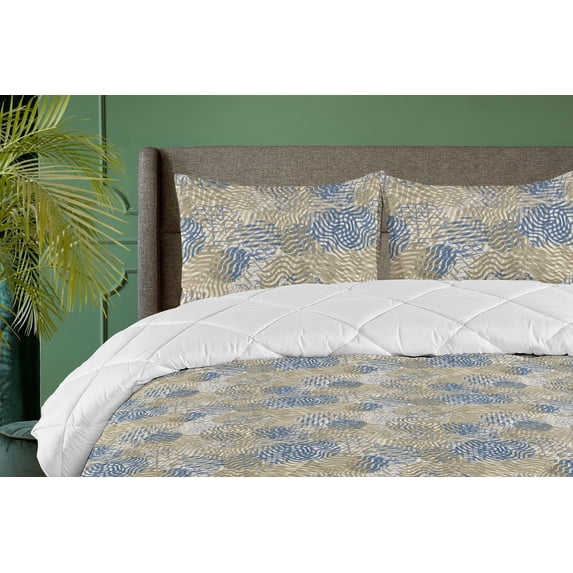 Ambesonne Abstract Modern Art Down Alternative Quilt Comforter, Swirly Autumnal, King, Avocado Green Cobalt Blue