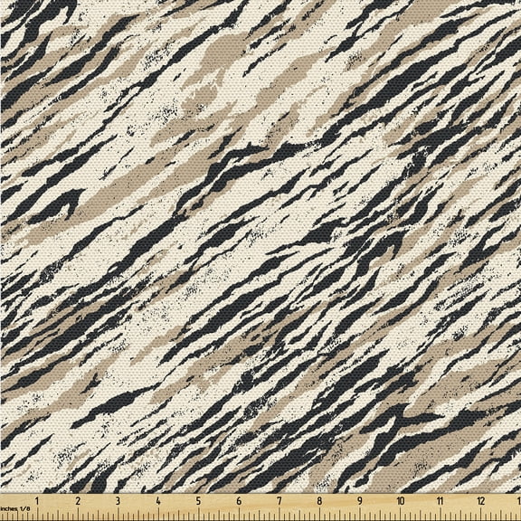 Ambesonne Abstract Modern Art Fabric by the Yard Upholstery, Grunge Stripes, 3 Yards, Warm Taupe Beige