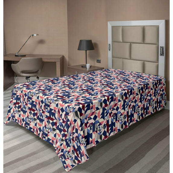 Ambesonne Abstract Modern Art Flat Bedding Sheet Soft Top Sheet, Mosaic Look Art, Twin, Dark Sky Blue Coral