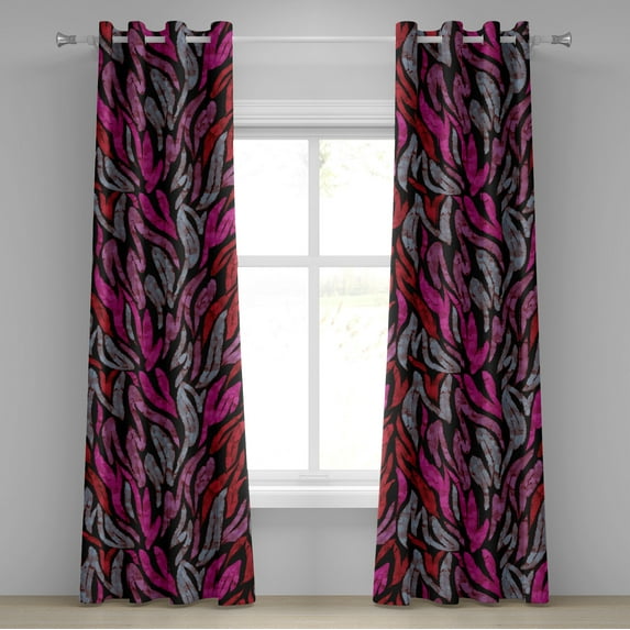 Ambesonne Abstract Modern Art Grommet Curtain, Grunge Leafy, 50"x120", Hot Pink and Blue Grey