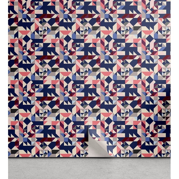 Ambesonne, Abstract Modern Art Peel & Stick Wallpaper for Home, Mosaic Look Art, 13"x36", Dark Sky Blue Coral