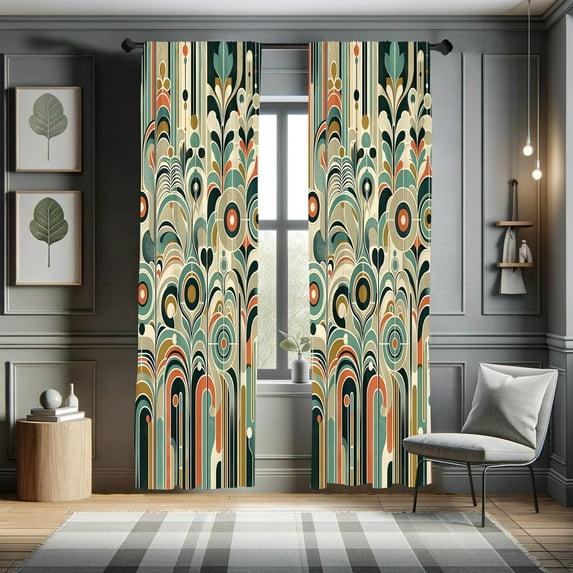 Ambesonne Abstract Modern Curtains 2 Panel Set, Art Scandi Leaves, Pair of - 28" x 63", Cadet Blue Cinnamon Beige