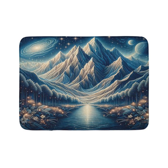 Ambesonne Abstract Mountains Bath Mat, Dreamy Night, 30.2" x 20", Night Blue and Coconut