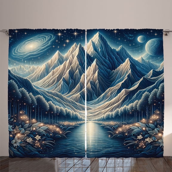 Ambesonne Abstract Mountains Curtains 2 Panel Set, Dreamy Night, 108" x 84", Night Blue and Coconut