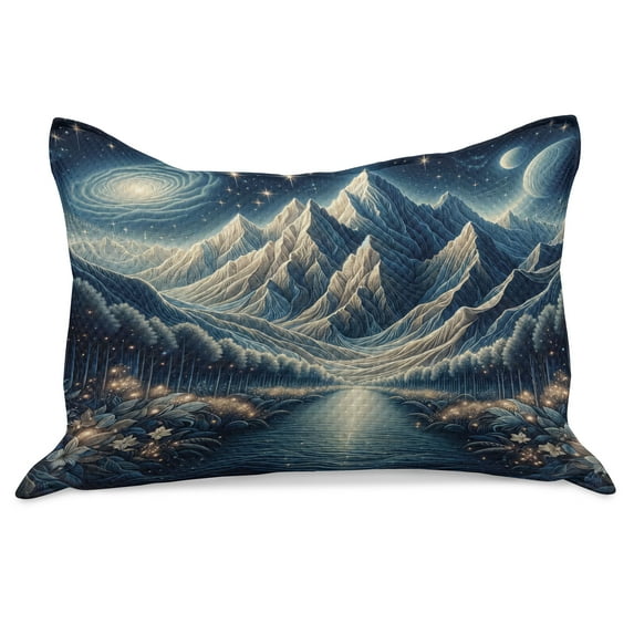 Ambesonne Abstract Mountains Knitted Quilt Pillowcover, Dreamy Night, 36"x20", Night Blue and Coconut