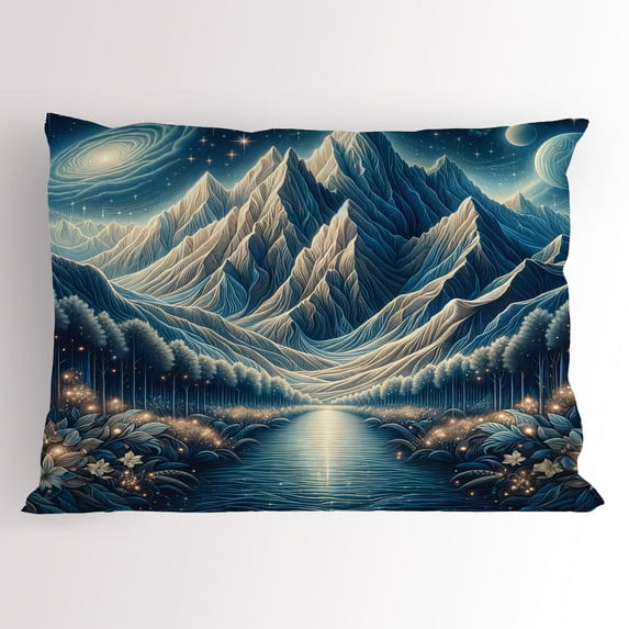 Ambesonne Abstract Mountains Pillow Sham, Dreamy Night, 26" X 20", Night Blue and Coconut