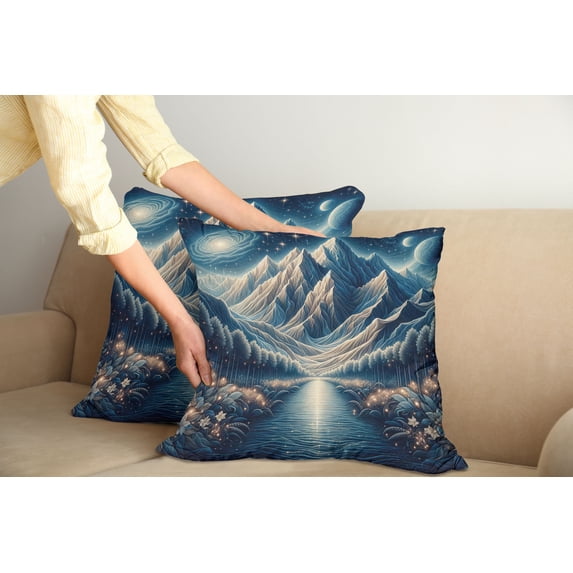 Ambesonne Abstract Mountains Throw Pillow Cover Pack of 2, Dreamy Night, 2 Pcs-36"x16", Night Blue and Coconut