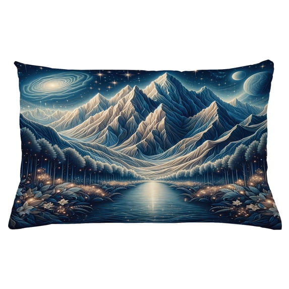 Ambesonne Abstract Mountains Throw Pillow Cushion Cover, Dreamy Night, 26" X 16", Night Blue and Coconut