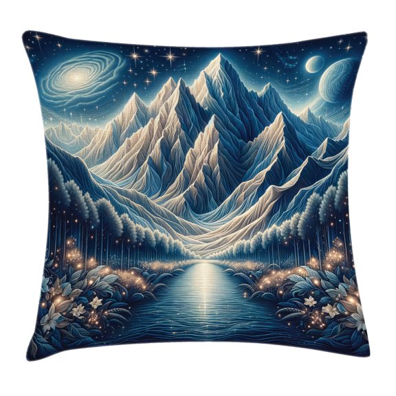 Ambesonne Abstract Mountains Throw Pillow Cushion Cover, Dreamy Night, 36" X 36", Night Blue and Coconut