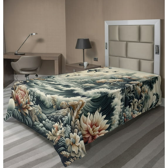 Ambesonne Abstract Nature Flat Sheet, Blooming Forest, Twin Size, Blush Dark Slate Blue