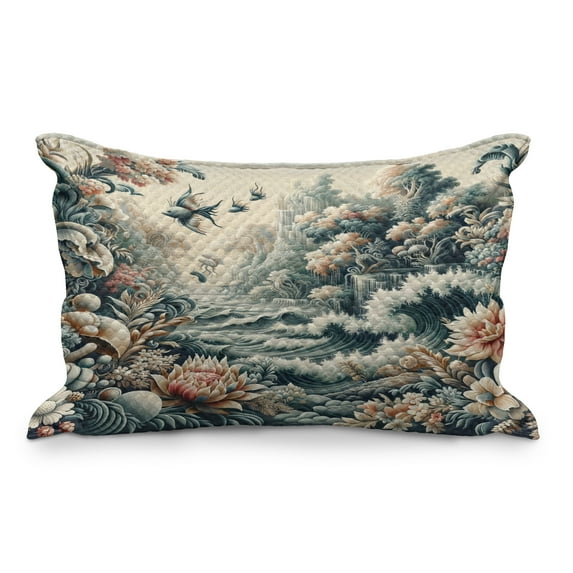Ambesonne Abstract Nature Quilted Pillowcover, Blooming Forest, 30" x 20", Blush Dark Slate Blue